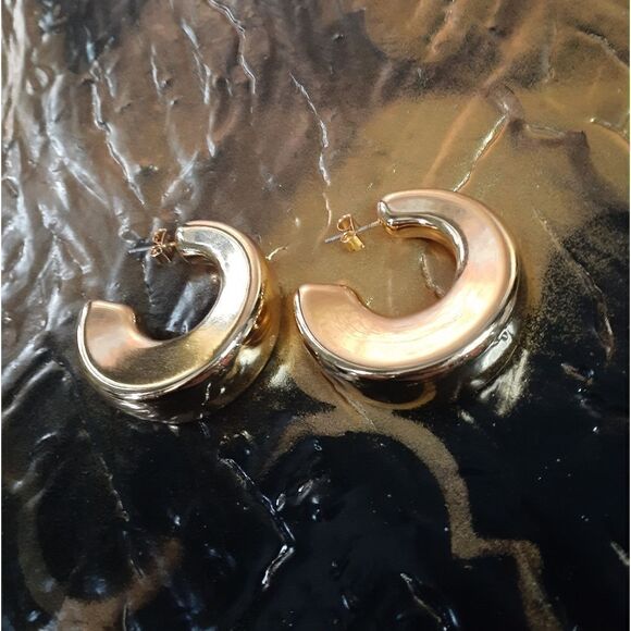 Zara Chunky Goldtone Hoop Earrings - Picture 10 of 16